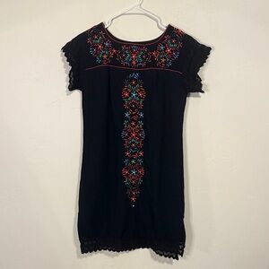 Embroidered Black Mini Dress